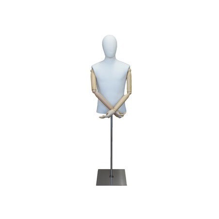 Male Half Body mannequin with wooden Arms Floor Metal Base BFMH-1WM