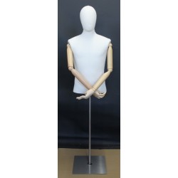 Male Half Body mannequin with wooden Arms Floor Metal Base BFMH-1WM