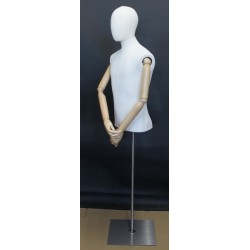 Male Half Body mannequin with wooden Arms Floor Metal Base BFMH-1WM