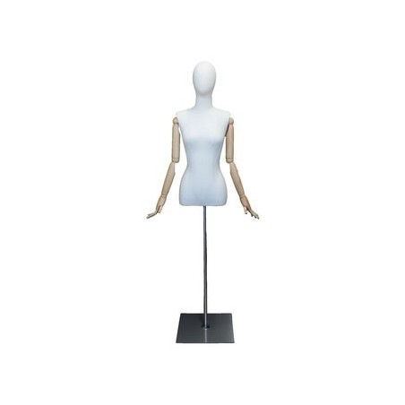 Female Half Body mannequin wooden Arms Floor Metal Base BFWH-1WM