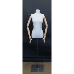 Female Half Body mannequin wooden Arms Floor Metal Base BFWH-1WM