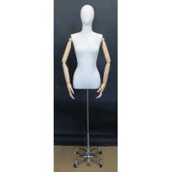 Female Half Body mannequin Arms 4 Wheel Chrome Base BFWH-1-DMB-CH