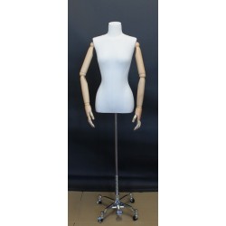 Female Half Body mannequin Arms 4 Wheel Chrome Base BFWH-1-DMB-CH