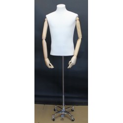 Male Half Body mannequin Arms 4 Wheel Chrome Base BFMH-1-DMB-CH