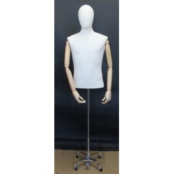 Male Half Body mannequin Arms 4 Wheel Chrome Base BFMH-1-DMB-CH