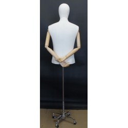 Male Half Body mannequin Arms 4 Wheel Chrome Base BFMH-1-DMB-CH