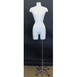 White Female 3Q Body form mannequin Chrome 4 Wheel Base BF4-DMB-CH