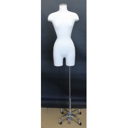 White Female 3Q Body form mannequin Chrome 4 Wheel Base BF4-DMB-CH