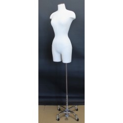 White Female 3Q Body form mannequin Chrome 4 Wheel Base BF4-DMB-CH