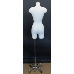 White Female 3Q Body form mannequin Chrome 4 Wheel Base BF4-DMB-CH