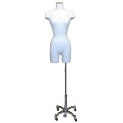 White Female 3Q Body form mannequin Chrome 4 Wheel Base BF4-DMB-CH