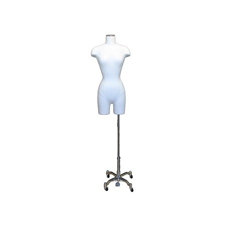 White Female 3Q Body form mannequin Chrome 4 Wheel Base BF4-DMB-CH