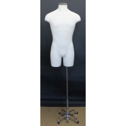 White Male 3Q Body form mannequin 4 Wheel Chrome Base MDF4-DMB-CH