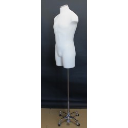 White Male 3Q Body form mannequin 4 Wheel Chrome Base MDF4-DMB-CH