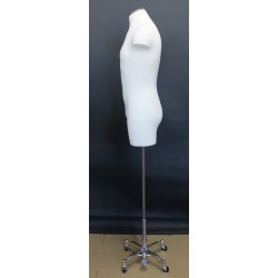 White Male 3Q Body form mannequin 4 Wheel Chrome Base MDF4-DMB-CH