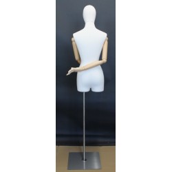 Female 3Q Body mannequin wooden Arms Floor Metal Base BFWH-2WM