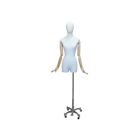 Female 3Q Body mannequin wooden Arms 4 wheel Chrome base BFWH-2WM