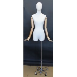 Female 3Q Body mannequin wooden Arms 4 wheel Chrome base BFWH-2WM