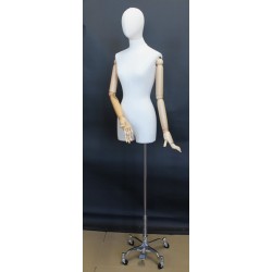 Female 3Q Body mannequin wooden Arms 4 wheel Chrome base BFWH-2WM