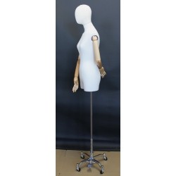 Female 3Q Body mannequin wooden Arms 4 wheel Chrome base BFWH-2WM