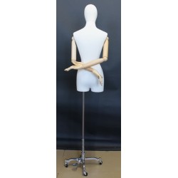 Female 3Q Body mannequin wooden Arms 4 wheel Chrome base BFWH-2WM