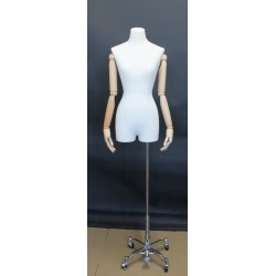 Female 3Q Body mannequin wooden Arms 4 wheel Chrome base BFWH-2WM