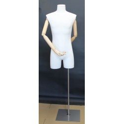 Male 3Q Body mannequin with wooden Arms Floor Metal Base BFMH-2WM