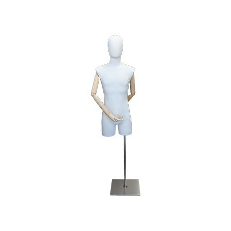 Male 3Q Body mannequin with wooden Arms Floor Metal Base BFMH-2WM