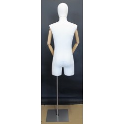 Male 3Q Body mannequin with wooden Arms Floor Metal Base BFMH-2WM