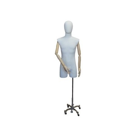 Male 3Q Body mannequin with wooden Arms Chrome 4 Wheel Base BFMH-2-DMB-CH