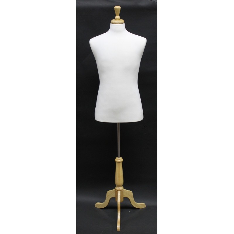 Size M White Male Dress form mannequin wooden tripod base MDF61W-FR