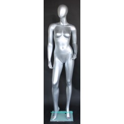 Matte Silver Egg Head Standing Female Mannequin -SFW43E-ST