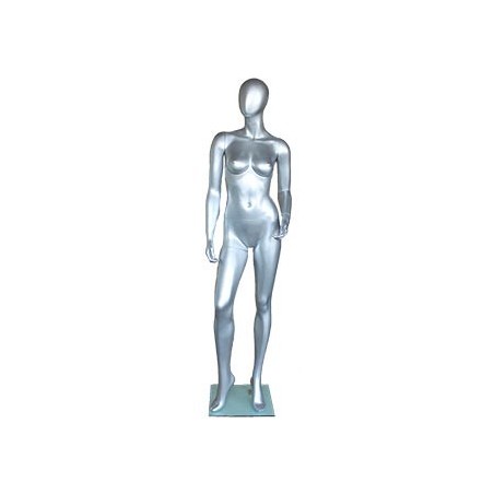 Matte Silver Egg Head Standing Female Mannequin -SFW43E-ST