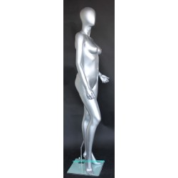 Matte Silver Egg Head Standing Female Mannequin -SFW43E-ST