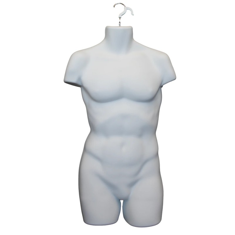 White Plastic injected male mannequin body form with hook PLXS-MW