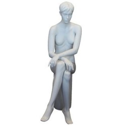 Female Sitting Mannequin Molded hair Matte White -SFW9-WT