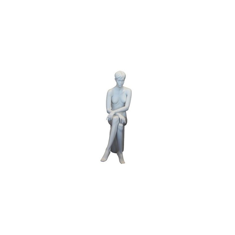 Female Sitting Mannequin Molded hair Matte White -SFW9-WT