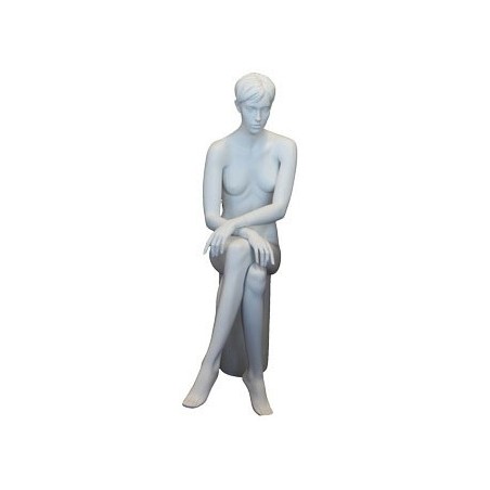 Female Sitting Mannequin Molded hair Matte White -SFW9-WT