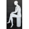 Female Sitting Mannequin Egg head Cross legs Matte White -SFW79E-WT