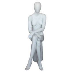 Female Sitting Mannequin Egg head Cross legs Matte White -SFW79E-WT