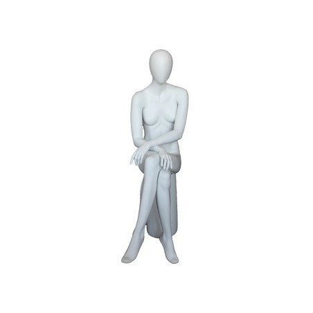 Female Sitting Mannequin Egg head Cross legs Matte White -SFW79E-WT