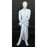 Female Sitting Mannequin Egg head Cross legs Matte White -SFW79E-WT